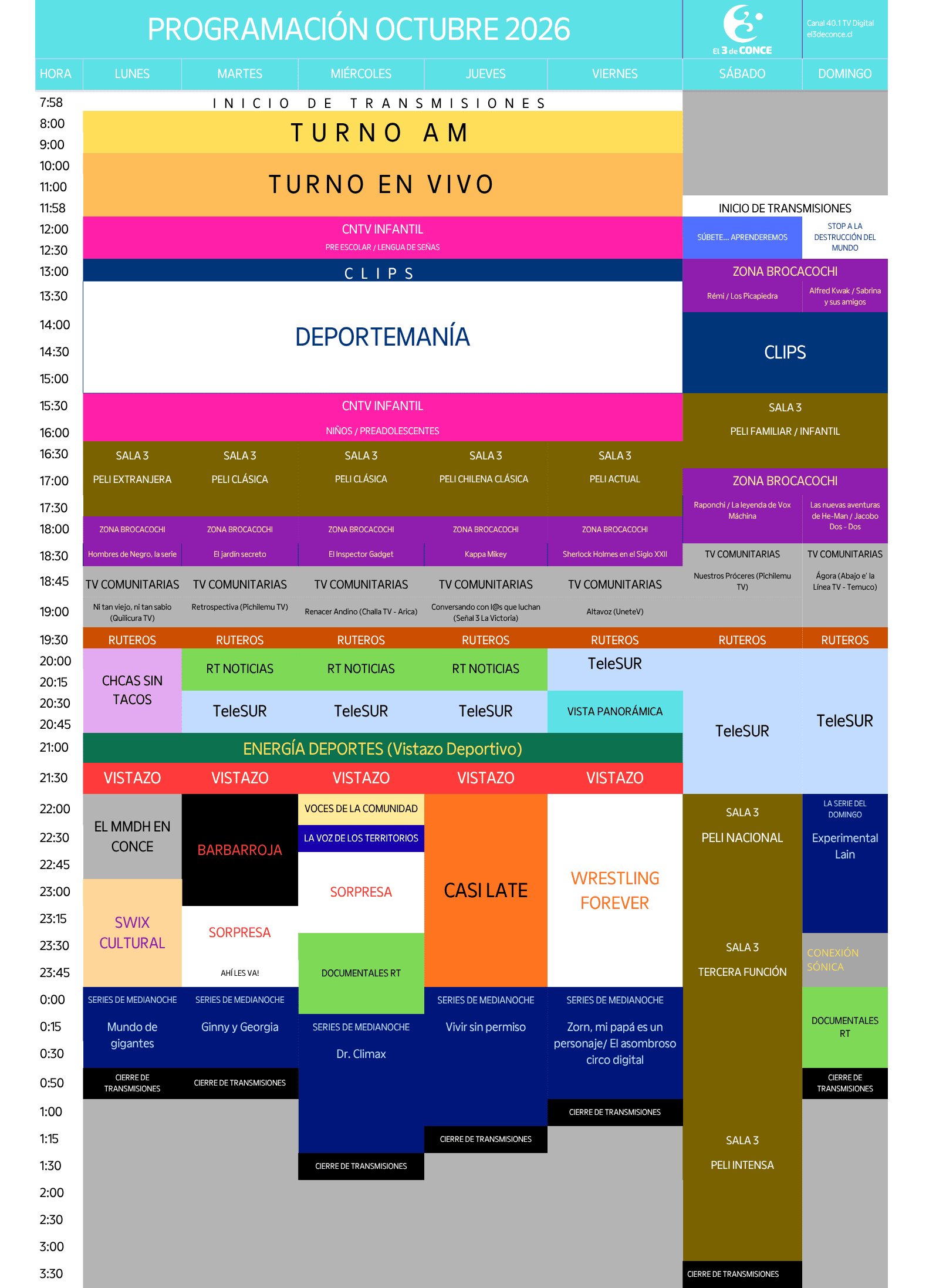 Programación de El 3 de Conce para octubre del 2026